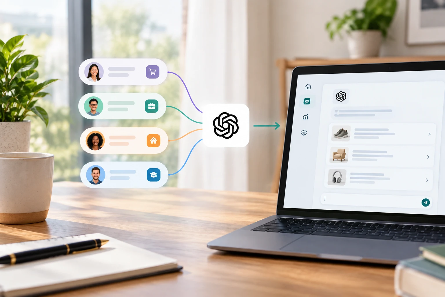 ChatGPT Ads Context Hints connecting customer needs to targeted ad groups on a laptop